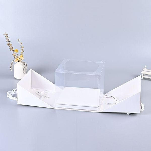 ◎2套入◎6/8吋雙開全透明塑料蛋糕盒(贈送絲帶)/慕斯蛋糕盒/手提生日蛋糕盒-細節圖4