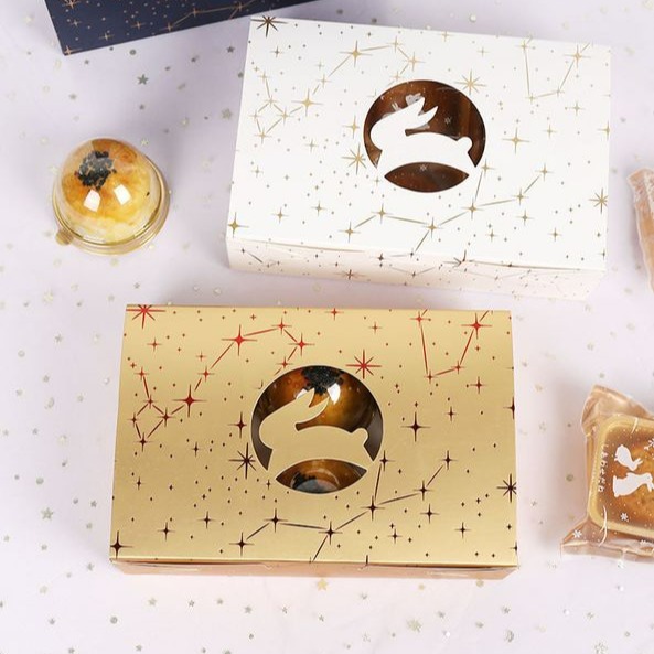 ◎3入◎80克六粒裝燙金兔子開窗翻蓋月餅禮盒/雪花酥牛軋糖鳳梨酥鏤空包裝盒紙盒/新年節慶禮盒/白卡紙點心紙盒-細節圖4