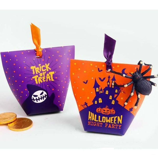 ▪5入▪萬聖節南瓜蝙蝠城堡折疊糖果禮品盒/搞怪彩色萬聖節糖盒/特種白卡紙紙盒-細節圖3