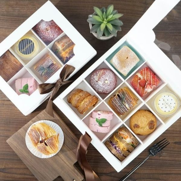 ◎1盒+1袋◎加厚九宮格西點開窗式杯子蛋糕盒(附緞帶)/達克瓦茲甜品盒/馬芬蛋糕盒-細節圖2