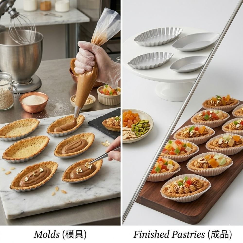 ▪10入▪陽極鋁合金尖頭花邊糯米船形模/葉子型果凍布丁蛋塔模-細節圖3