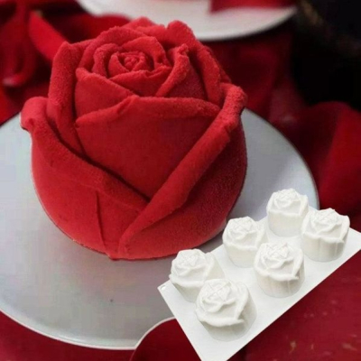 ▪6連▪法式情人節待放玫瑰造型淋面矽膠蛋糕模/慕斯模/巧克力冰淇淋布丁矽膠模具