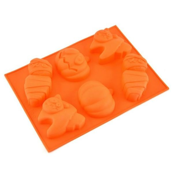 ▪6連▪萬聖節南瓜貓咪木乃尹造型蛋糕模具(模具顏色隨機)/食品級矽膠巧克力模(手工皂可用)/月餅模/製冰模-細節圖2
