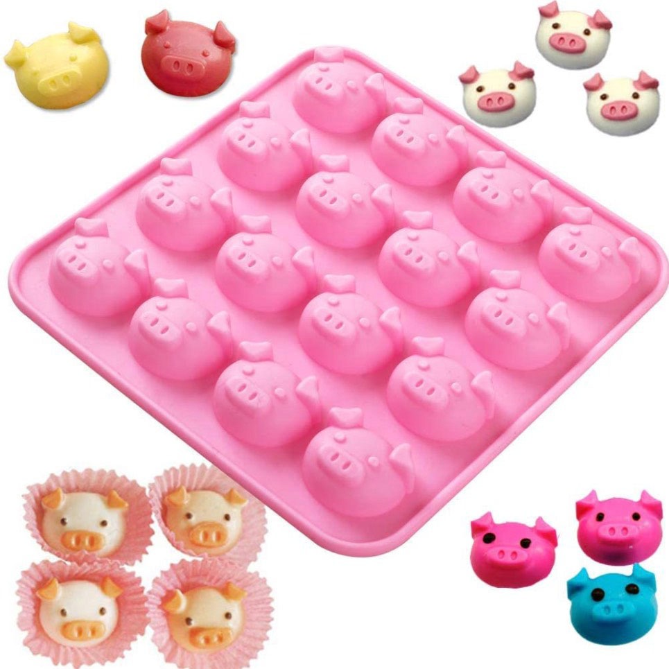 ◎16連◎可愛豬頭果凍巧克力矽膠模(模具顏色隨機)/手工皂模-細節圖3