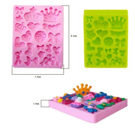 ▪19孔▪立體皇冠蝴蝶結禮物液態矽膠模具/翻糖/干佩斯/巧克力模(模具顏色隨機)-細節圖2