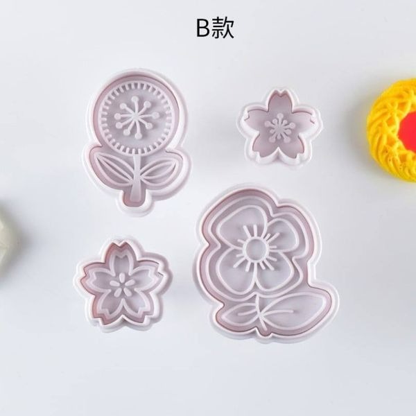 ◎4件組◎網紅花朵翻糖彈簧壓模/3D造型餅乾壓印模具/糖花工具/翻糖塑料模具套裝-細節圖4