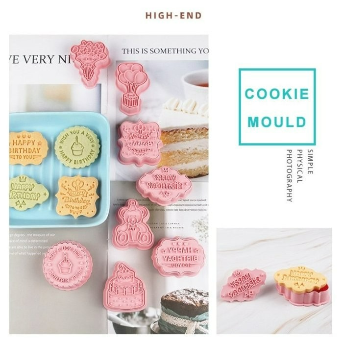 ▪8件組▪3D生日快樂餅乾模/饅頭飯糰模具/月餅模/ 塑料按壓式曲奇餅乾模-細節圖2