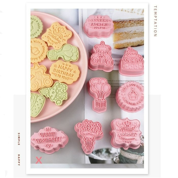 ▪8件組▪3D生日快樂餅乾模/饅頭飯糰模具/月餅模/ 塑料按壓式曲奇餅乾模-細節圖4