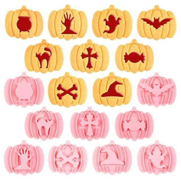 ▪9件組▪3D南瓜灌醬夾心餅乾模/饅頭飯糰模具/月餅模/ 塑料按壓式曲奇餅乾模-細節圖2