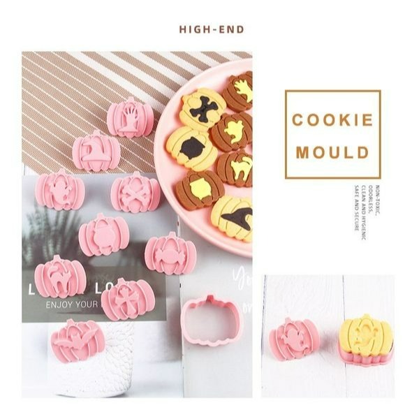 ▪9件組▪3D南瓜灌醬夾心餅乾模/饅頭飯糰模具/月餅模/ 塑料按壓式曲奇餅乾模-細節圖3