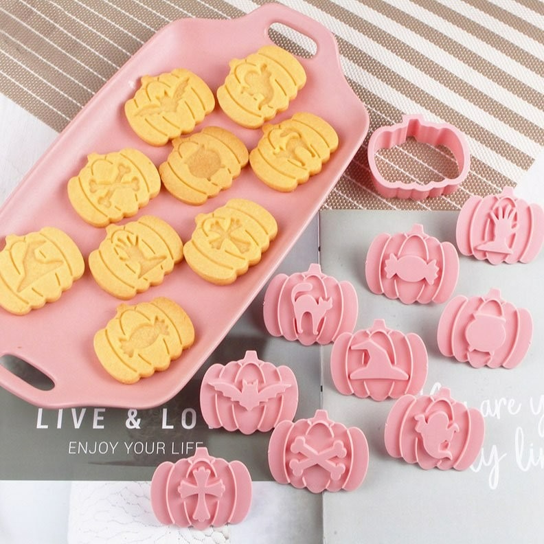 ▪9件組▪3D南瓜灌醬夾心餅乾模/饅頭飯糰模具/月餅模/ 塑料按壓式曲奇餅乾模-細節圖4