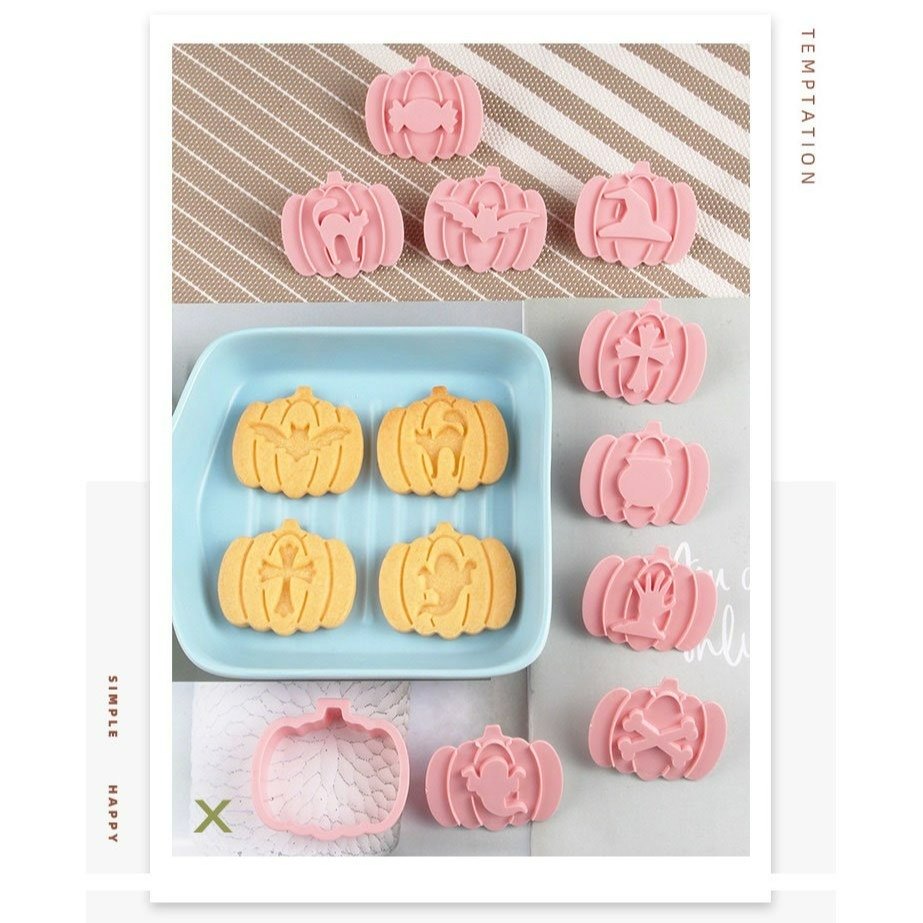 ▪9件組▪3D南瓜灌醬夾心餅乾模/饅頭飯糰模具/月餅模/ 塑料按壓式曲奇餅乾模-細節圖6