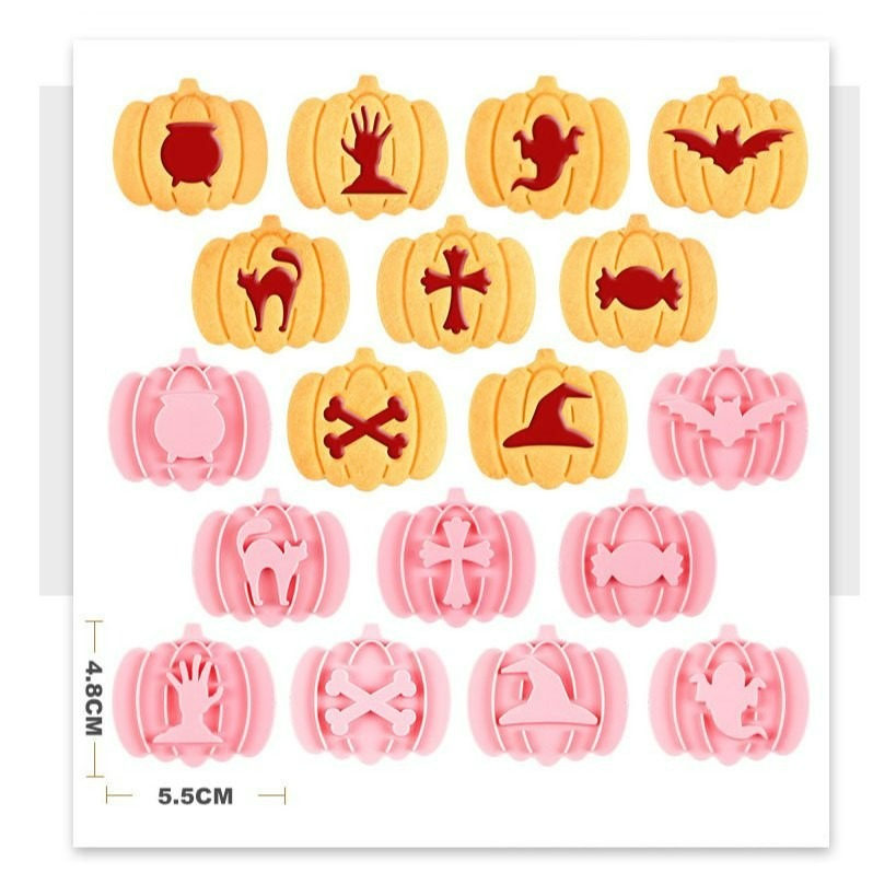 ▪9件組▪3D南瓜灌醬夾心餅乾模/饅頭飯糰模具/月餅模/ 塑料按壓式曲奇餅乾模-細節圖8