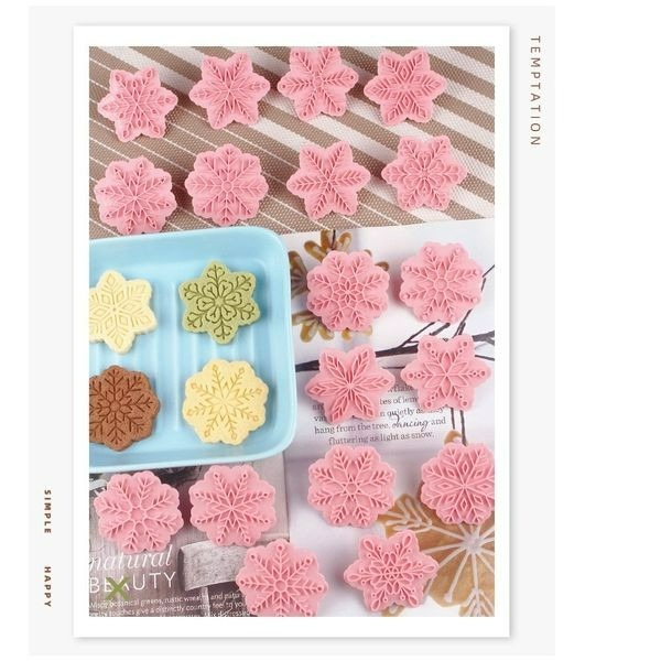 ▪9件組▪聖誕節雪花按壓式塑料餅乾模/饅頭飯糰模具/月餅模/3d立體糖霜曲奇翻糖塑料餅乾模-細節圖2