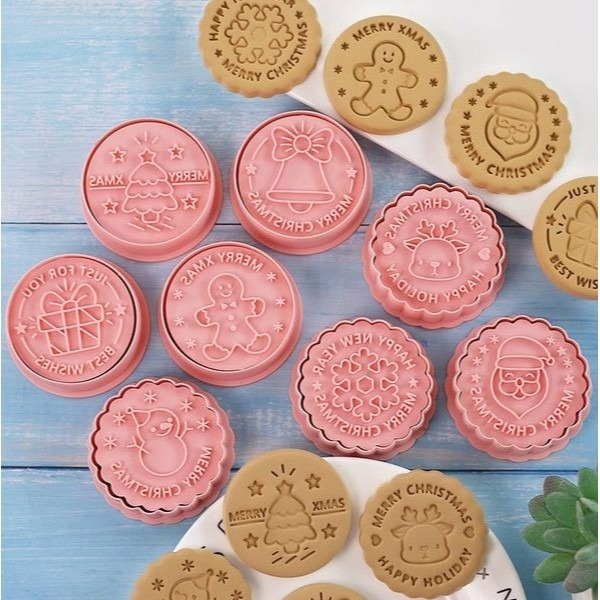 ▪8件組▪聖誕節系列Ⓓ餅乾模/饅頭飯糰模具/月餅模/薑餅人雪花樹頭像塑料按壓式曲奇餅乾模-細節圖2