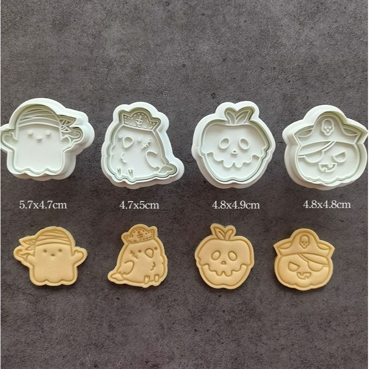 ◎4件組◎日本CA超萌卡通萬聖節餅乾模具/按壓式餅乾模具套裝/海盜船長小骷髏彈簧按壓餅乾模/3D造型塑料餅乾壓印切模-細節圖6