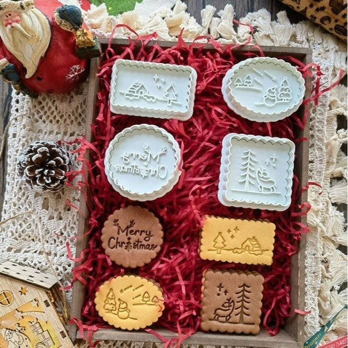 ◎4件組◎AMAGOUR聖誕節北歐風星空彈簧按壓餅乾模具/餅乾模具套裝/3D造型塑料餅乾壓印切模-細節圖2