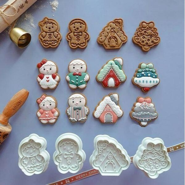 ◎4件組◎TITIBEAR聖誕節迷你薑餅人聖誕樹聖誕屋彈簧按壓餅乾模具/餅乾模具套裝/3D造型塑料餅乾壓印切模-細節圖4