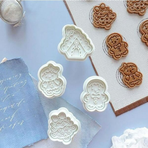 ◎4件組◎TITIBEAR聖誕節迷你薑餅人聖誕樹聖誕屋彈簧按壓餅乾模具/餅乾模具套裝/3D造型塑料餅乾壓印切模-細節圖5