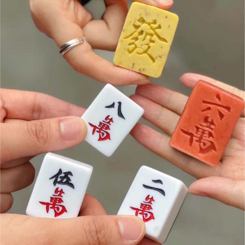 ◎30g◎創意網紅麻將手壓式月餅模具(1桶+4花片)/紫薯山藥糕冰皮月餅模/鳳梨酥綠豆糕模/家用手壓式模具-細節圖4