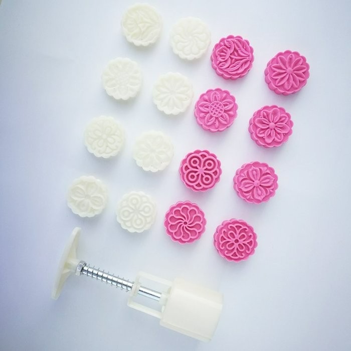 ◎20-30g◎花草or線條款手壓式中秋月餅模具(1桶+8花片)/圓形冰皮月餅模/綠豆糕模-細節圖2