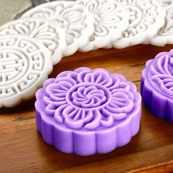 ◎100克◎手壓式圓型中秋月餅模具/手壓式冰皮月餅/綠豆糕烘焙模具/鳳梨酥模(1桶+6花片)-細節圖2