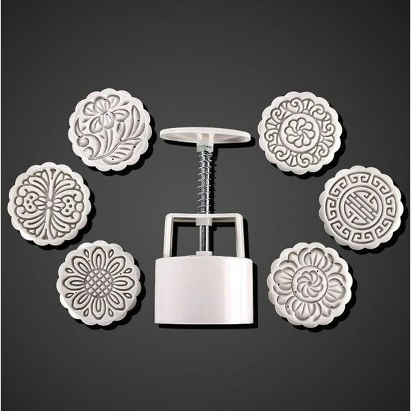 ◎100克◎手壓式圓型中秋月餅模具/手壓式冰皮月餅/綠豆糕烘焙模具/鳳梨酥模(1桶+6花片)-細節圖5