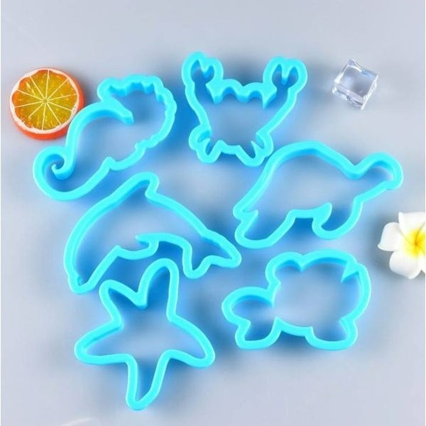 ◎6件套◎海馬小魚海星海龜海豚螃蟹海洋動物餅乾壓模/3D造型餅乾壓印模具/糖花工具/塑料翻糖塑料模具套裝-細節圖3