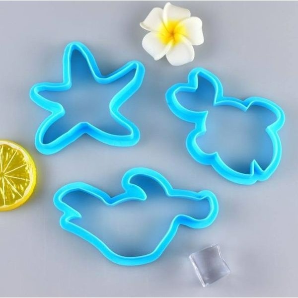◎6件套◎海馬小魚海星海龜海豚螃蟹海洋動物餅乾壓模/3D造型餅乾壓印模具/糖花工具/塑料翻糖塑料模具套裝-細節圖5