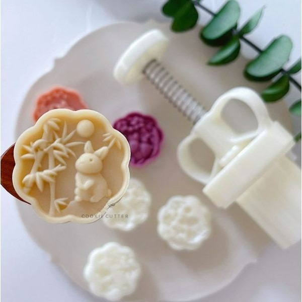 ◎20g◎中式花朵小兔子造型月餅模(1桶+3花片)/食品級手工模/冰皮月餅模/綠豆糕模-細節圖2