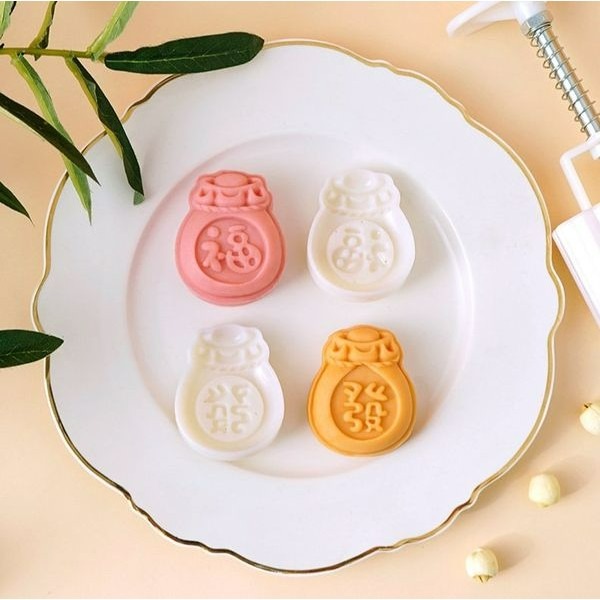 ◎50g◎立體新福袋玉兔造型月餅模(1桶+4花片)/食品級手工模/冰皮月餅模/綠豆糕模-細節圖4
