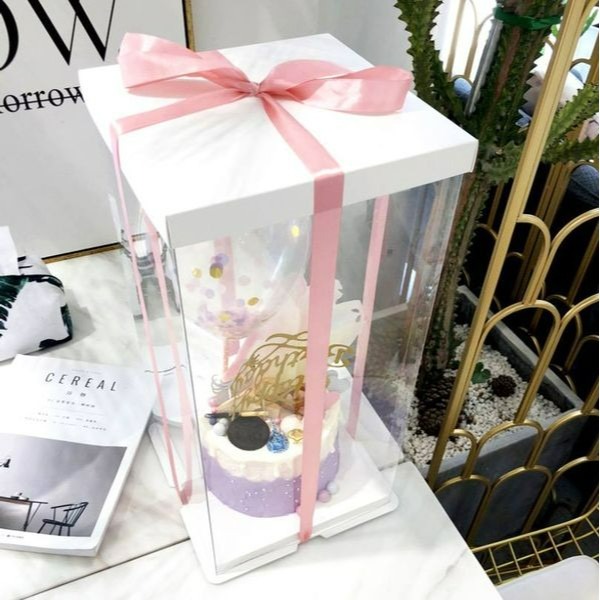 ▪2套入▪PET四層加高氣球翻糖透明蛋糕盒/45cm超高生日蛋糕烘焙包裝禮品盒/紙塑合一覆膜紙盒-細節圖5