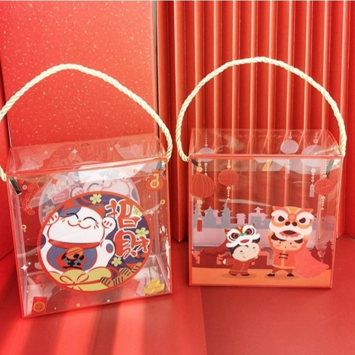 ◎5入◎新年系列加厚PET透明手提盒/禮品盒/聖誕老人雪橇麋鹿透明糖果包裝盒/牛軋糖餅乾盒/雪花酥包裝盒-細節圖2