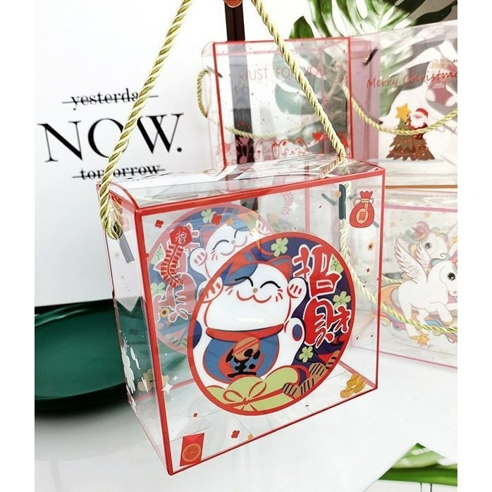 ◎5入◎新年系列加厚PET透明手提盒/禮品盒/聖誕老人雪橇麋鹿透明糖果包裝盒/牛軋糖餅乾盒/雪花酥包裝盒-細節圖3