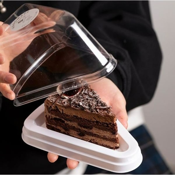 ▪5入▪加厚防霧三角形吸塑蛋糕盒(蓋+底托)/慕斯果凍奶酪透明包裝盒/白色切塊千層蛋糕盒/塑料密封包裝盒-細節圖3