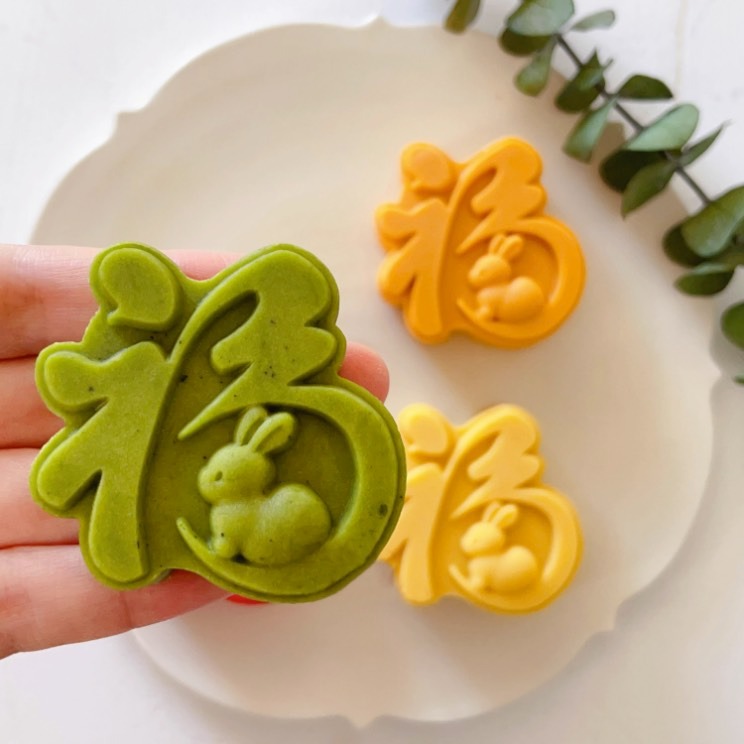 ◎75g◎中秋節書法福字兔造型月餅模(1桶+1花片)/中文中式國風糕點手壓模月餅模具/食品級手工模/冰皮月餅模/綠豆糕模-細節圖2