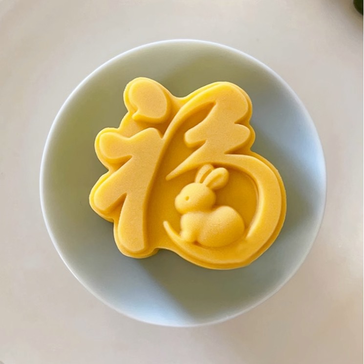 ◎75g◎中秋節書法福字兔造型月餅模(1桶+1花片)/中文中式國風糕點手壓模月餅模具/食品級手工模/冰皮月餅模/綠豆糕模-細節圖4
