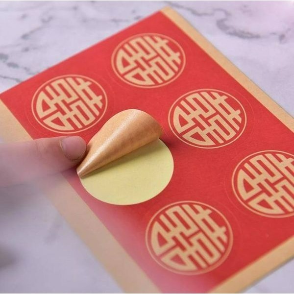 ▪5張入/共30枚▪婚慶裝飾喜字牛皮紙不乾膠封口貼紙/雞蛋喜糖封口貼紙/餅乾袋餅乾盒不乾膠封口貼-細節圖4