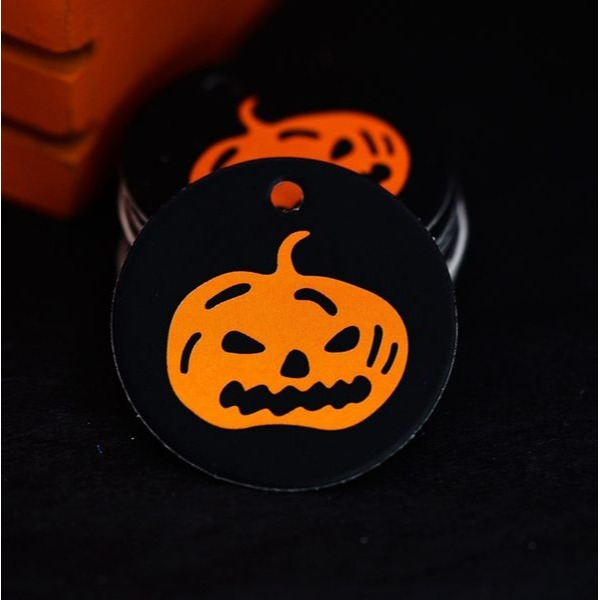 ▪20枚入▪萬聖節南瓜幽靈款圓形封口裝飾吊牌/留言書寫卡/插牌紙卡/萬聖節標牌/蛋糕裝飾插牌-細節圖3