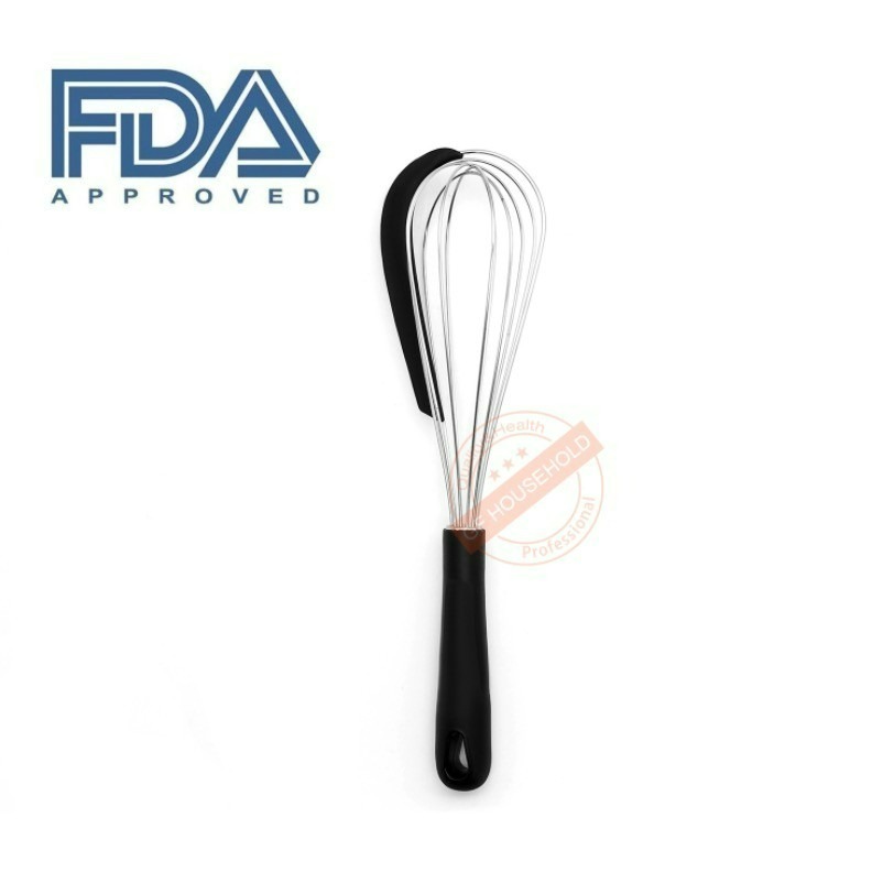 ✭美國亞馬遜熱銷✭12.5吋食品級矽膠不銹鋼手動打蛋器/2合1附麵糊刮刀烘焙攪拌器-細節圖7