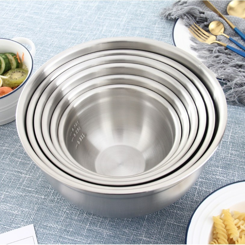 304不銹鋼打蛋盆/砂光拉絲沙拉攪拌盆/附刻度SUS304多用途盛菜盆-細節圖8