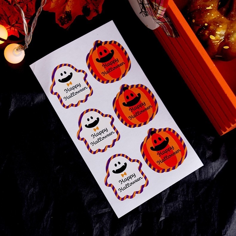 ◎5張入/共30枚◎南瓜幽靈異形封口貼/萬聖節裝飾貼紙/快樂裝飾派對禮物貼紙/布丁瓶曲奇餅乾裝飾貼紙/手帳貼紙-細節圖3