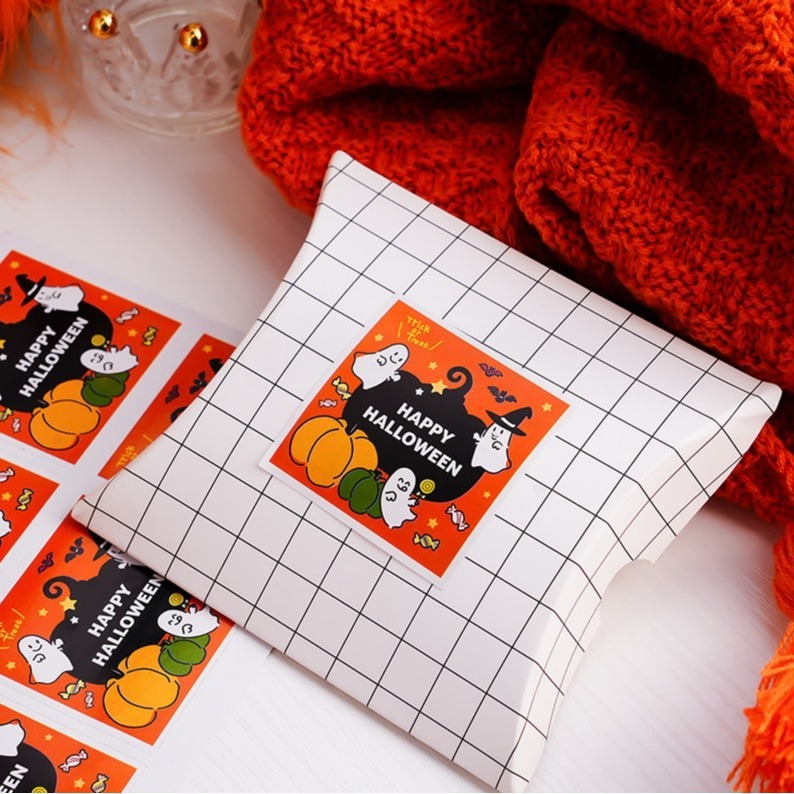 ▪5張入/共30枚▪方形南瓜萬聖節封口貼/萬聖節裝飾貼紙/Happy Halloween節日派對禮物封口貼/手帳貼紙-細節圖3