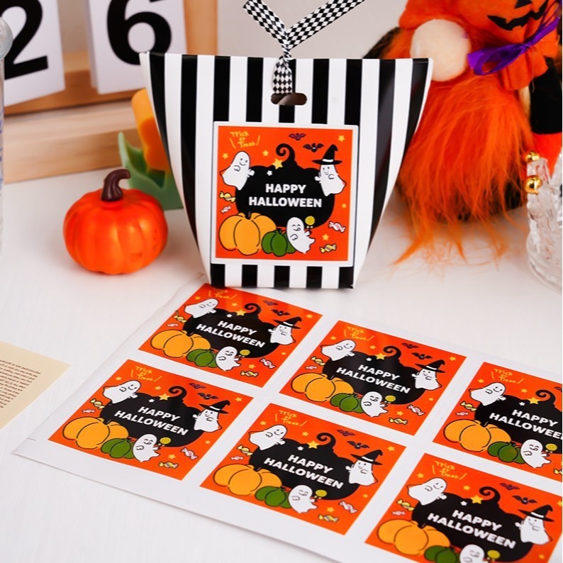 ▪5張入/共30枚▪方形南瓜萬聖節封口貼/萬聖節裝飾貼紙/Happy Halloween節日派對禮物封口貼/手帳貼紙-細節圖5