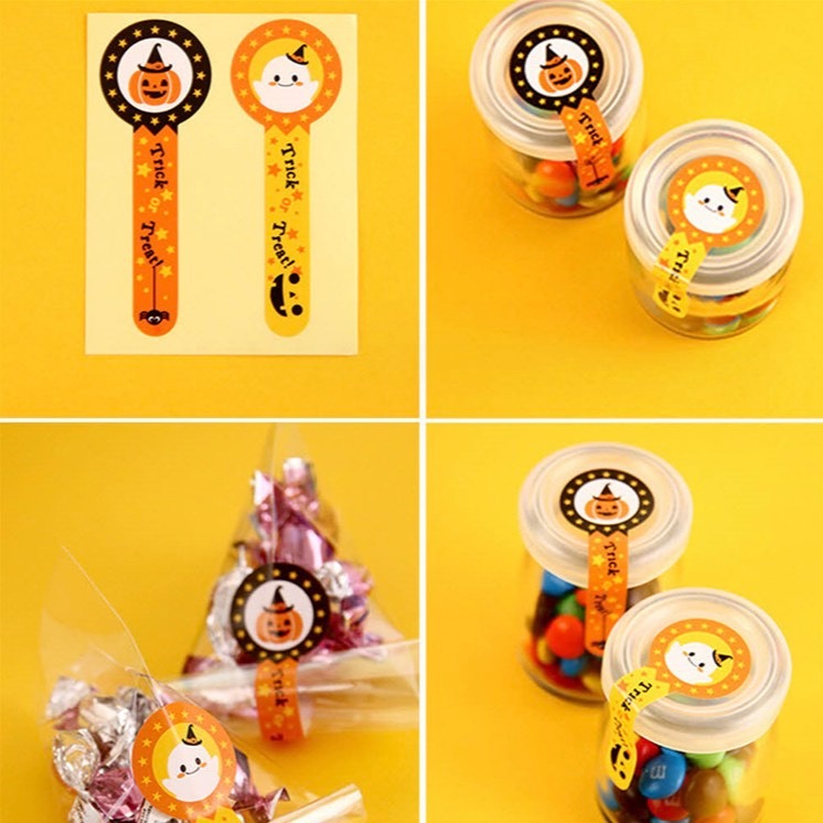 ◎3張=24枚◎長條萬聖節布丁瓶封口貼紙/禮盒包裝貼/餅乾袋貼紙/搞怪卡通趣味兒童烘焙包裝盒封口裝飾貼紙-細節圖3