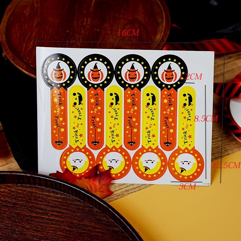 ◎3張=24枚◎長條萬聖節布丁瓶封口貼紙/禮盒包裝貼/餅乾袋貼紙/搞怪卡通趣味兒童烘焙包裝盒封口裝飾貼紙-細節圖4
