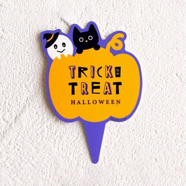 ◎混裝20片◎萬聖節南瓜幽靈蝙蝠城堡款裝飾禮物插籤/插牌紙卡/烘焙裝飾/萬聖節裝飾吊牌/杯子蛋糕插牌-細節圖8