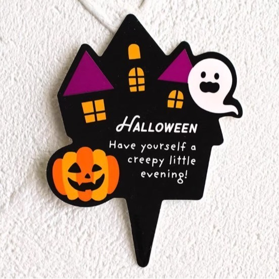 ◎混裝20片◎萬聖節南瓜幽靈蝙蝠城堡款裝飾禮物插籤/插牌紙卡/烘焙裝飾/萬聖節裝飾吊牌/杯子蛋糕插牌-細節圖10
