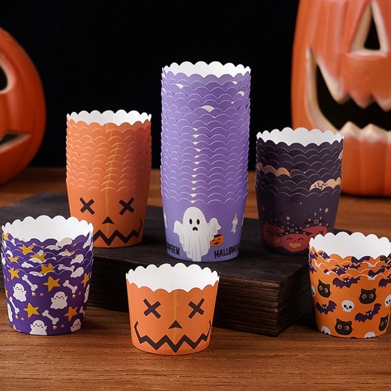 ▪50只入▪女孩幽靈南瓜萬聖節油紙紙杯/halloween蛋糕紙杯/機制高溫瑪芬紙杯/杯子蛋糕紙杯/耐高溫淋膜蛋糕紙托-細節圖3