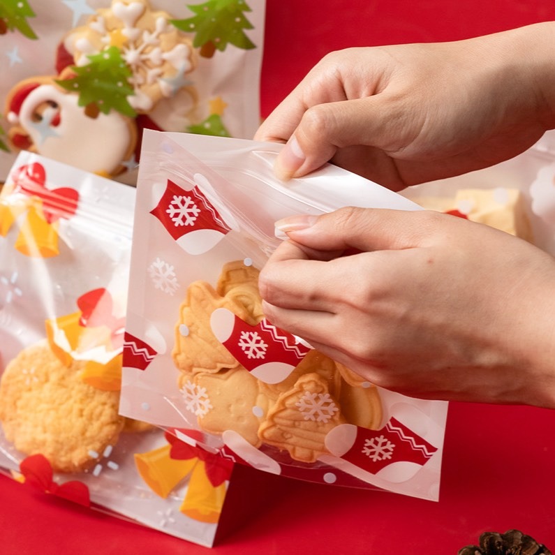 聖誕節夾鍊袋(約50只入)/牛軋糖果食品自封禮品袋/創意烘焙包裝袋/糖果曲奇小袋子-細節圖3
